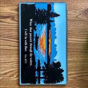 Vintage Amish/mennonite religious painted glass frame with chain, 8 in by 14 in